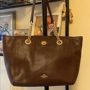Coach Turnlock Chain Tote in Dark Brown